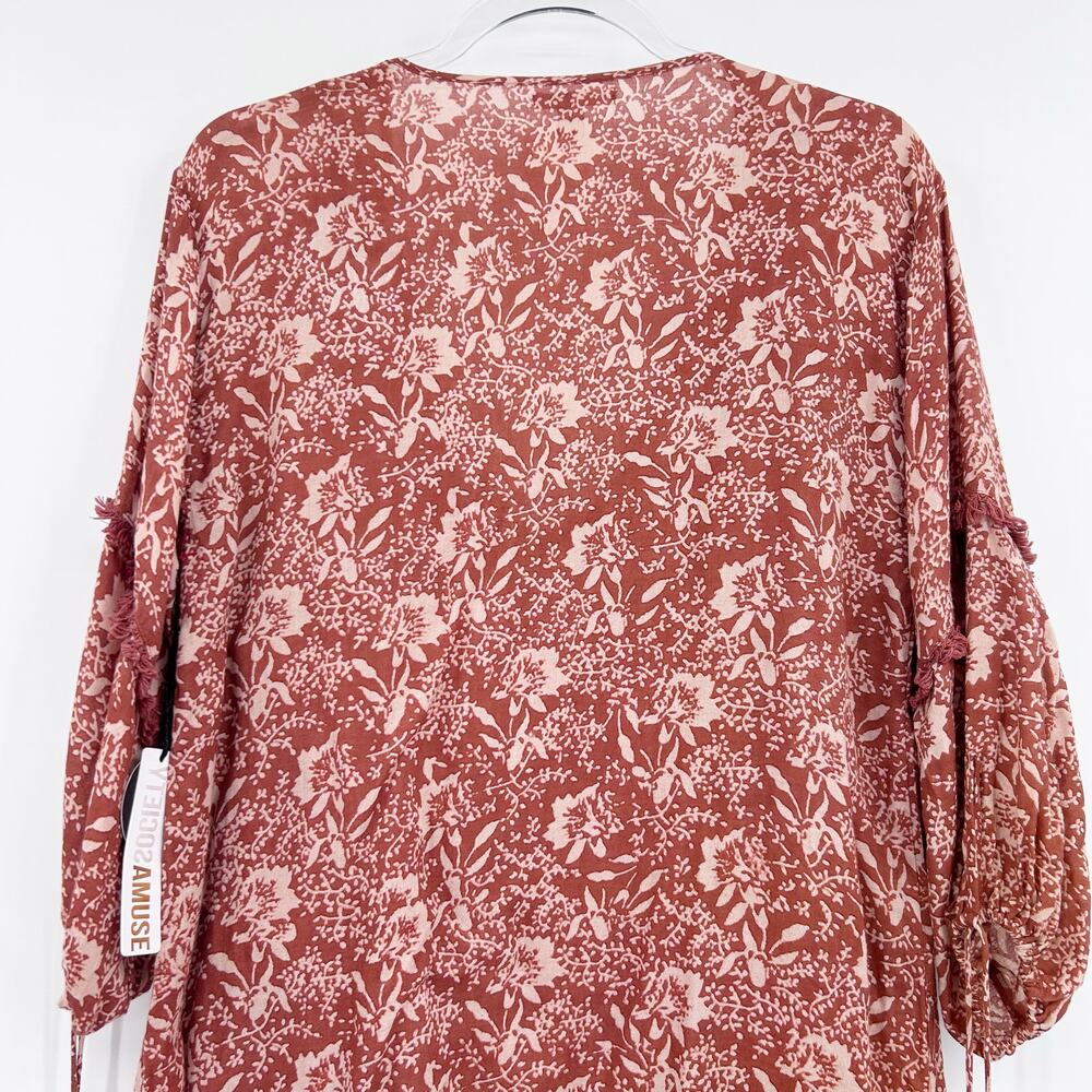 Amuse Society Costello Fringe Mini Dress NWT Size M Boho Tassel Floral Vacation - Picture 10 of 13